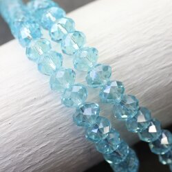 80 Pcs. 8x6mm Aquamarine Rondelle Faceted Beads, Glass Beads