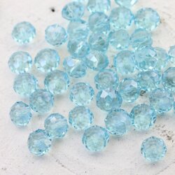 80 Pcs. 8x6mm Aquamarine Rondelle Faceted Beads, Glass Beads