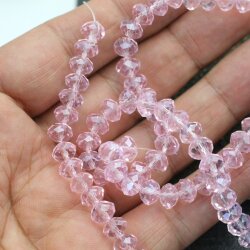 80 Stk. 8x6 mm Light Rose Facettierte Kristall Glasperlen Hochwertig glänzend