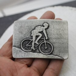 Rustic Silver Cyclist belt buckle, Rider belt buckle