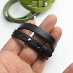 Black Leather Wrapped Bracelets Double wrap