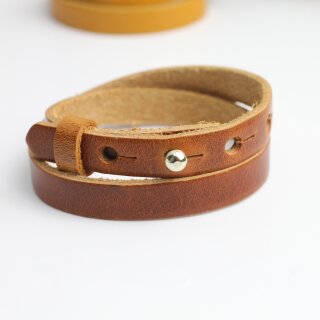 Cognac Brown Leather Wrapped Bracelets Double wrap