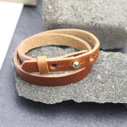 Lederarmband Cognac Braun doppelt gewickelt - für Schiebeperlen