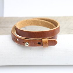 Cognac Brown Leather Wrapped Bracelets Double wrap