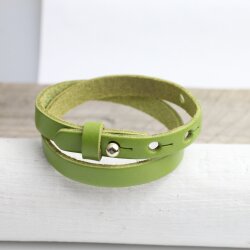 Light Green Leather Wrapped Bracelets Double wrap