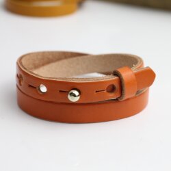 Orange Leather Wrapped Bracelets Double wrap