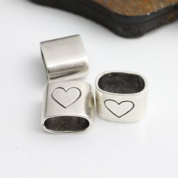 1 Zwischenstücke für Schlüsselanhänger, Endkappe mit Gravur Herzen DIY Segelseil Schlüsselanhänger altsilber