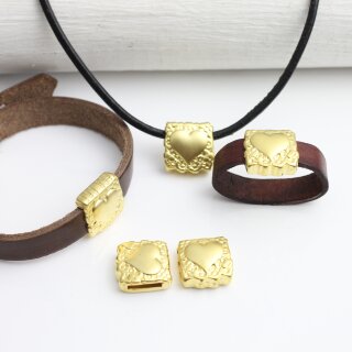 1 Matte Gold Heart Slide Beads, Bracelet, Ring, Necklace Making Supplies
