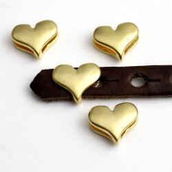 10 Matte Gold Heart Slide Beads, Bracelet, Ring, Necklace Making Supplies