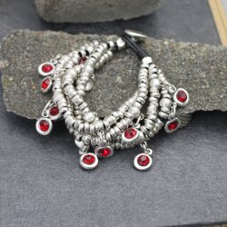 Silber Wickelarmband Bettelarmband mit Rot Kristalle