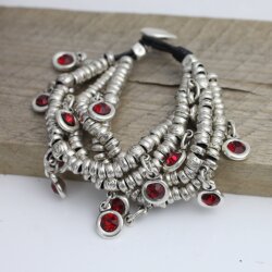 Silver Wrap Bracelet Red Crystals Charms Bracelet, Multi Layer Charm Bracelet