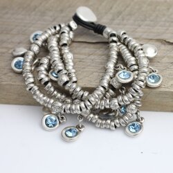 Silver Wrap Bracelet Blue Crystals Charms Bracelet, Multi...