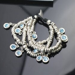 Silber Wickelarmband Bettelarmband mit Blau Kristalle