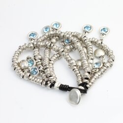 Silver Wrap Bracelet Blue Crystals Charms Bracelet, Multi Layer Charm Bracelet