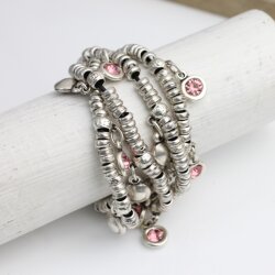 Silver Wrap Bracelet Rose Crystals Charms Bracelet, Multi Layer Charm Bracelet