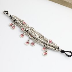 Silver Wrap Bracelet Rose Crystals Charms Bracelet, Multi Layer Charm Bracelet