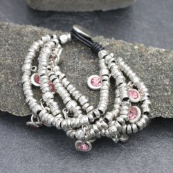 Silber Wickelarmband Bettelarmband mit Rose Kristalle