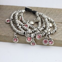 Silver Wrap Bracelet Rose Crystals Charms Bracelet, Multi Layer Charm Bracelet