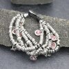 Silver Wrap Bracelet Rose Crystals Charms Bracelet, Multi Layer Charm Bracelet