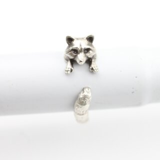 Antique Silver Raccoon ring, Animal Wrap Ring