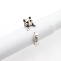 Antique Silver Raccoon ring, Animal Wrap Ring