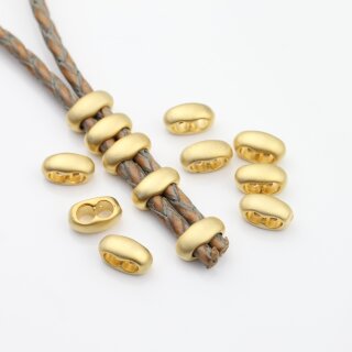 10 Matte Gold Double Barrel Sliders Bead for 4 mm Round Leather and cord