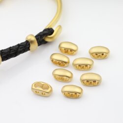 10 Matte Gold Double Barrel Sliders Bead for 4 mm Round Leather and cord