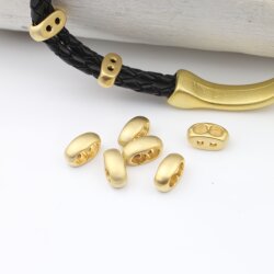 10 Matte Gold Double Barrel Sliders Bead for 4 mm Round Leather and cord
