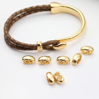 10 Gold Double Barrel Sliders Bead for 4 mm Round Leather and cord