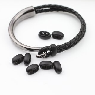 10 Matte Black Double Barrel Sliders Bead for 4 mm Round Leather and cord