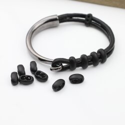 10 Matte Black Double Barrel Sliders Bead for 4 mm Round Leather and cord