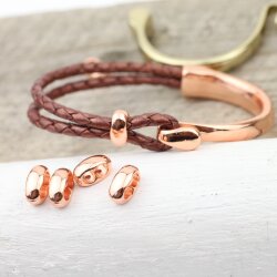 10 Rose Gold Double Barrel Sliders Bead for 4 mm Round Leather and cord