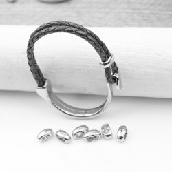 10 Rhodium Double Barrel Sliders Bead for 4 mm Round Leather and cord