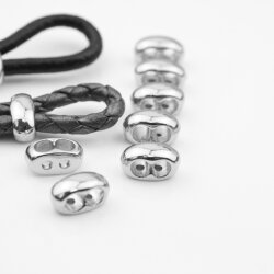 10 Rhodium Double Barrel Sliders Bead for 4 mm Round Leather and cord