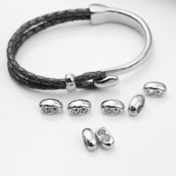 10 Rhodium Double Barrel Sliders Bead for 4 mm Round Leather and cord