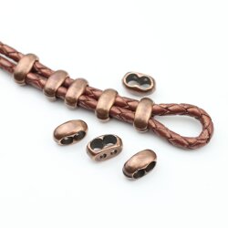 10 Antique Copper Double Barrel Sliders Bead for 4 mm Round Leather and cord