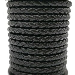6mm Bolo Cord Round Braided Leather Strap Black 1 m