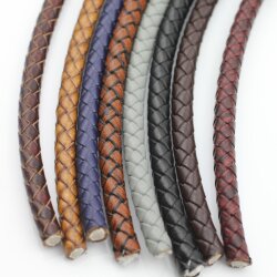 6mm Bolo Cord Round Braided Leather Strap Distressed Brown 1 m
