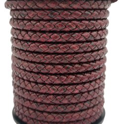 6 mm Lederband rund geflochten Vintage rot 1 m