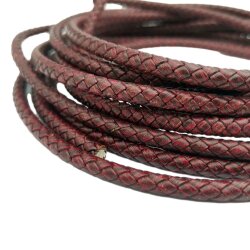 6mm Bolo Cord Round Braided Leather Strap Distressed Red 1 m