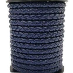 6mm Bolo Cord Round Braided Leather Strap Navy Blue 1 m