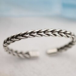 Silver cuff Bracelet twisted woven