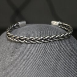 Silver cuff Bracelet twisted woven