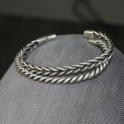 Silver cuff Bracelet twisted woven