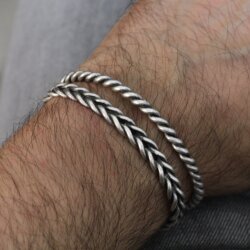 Silver cuff Bracelet twisted woven