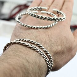 Silver cuff Bracelet twisted woven