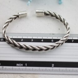 Silver cuff Bracelet twisted woven