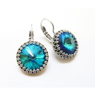 Ohrring Fassung fr 14 mm Rivoli Swarovski Stein altsilber
