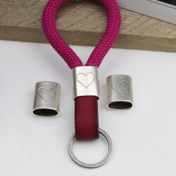 5 Zwischenstücke für Schlüsselanhänger, Endkappe mit Gravur Herzen DIY Segelseil Schlüsselanhänger altsilber