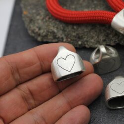 1 Antique Silver End cap with engraving Heart Keychain Findings